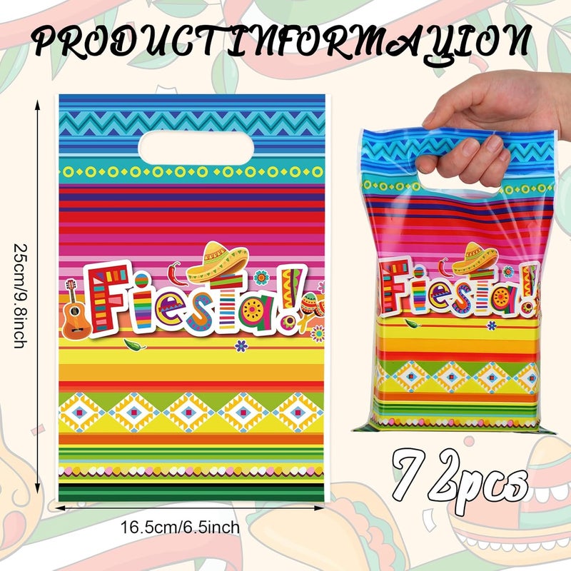 Whaline 72Pcs Mexican Fiesta Party Favor Bags Cinco de Mayo Plastic Treat Bags with Handles Goodie Candy Bags for Mexico Themed Birthday Baby Shower Party Gift Wrapping Supplies - Image 2